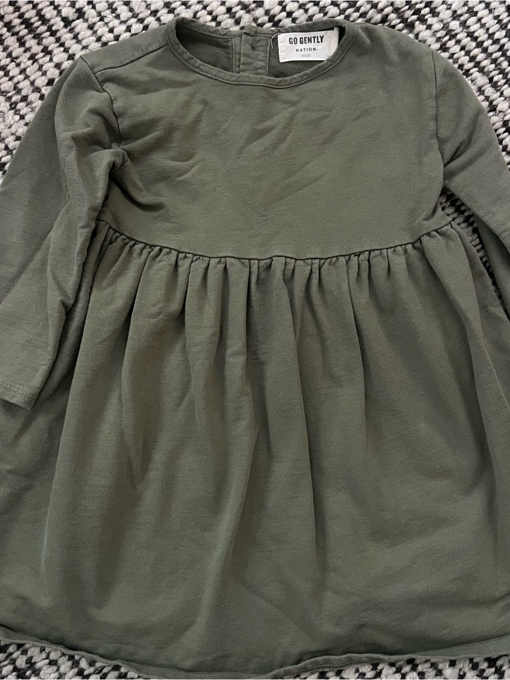 Go Gently Nation Olive Green Long-Sleeve Kids Casual Dress